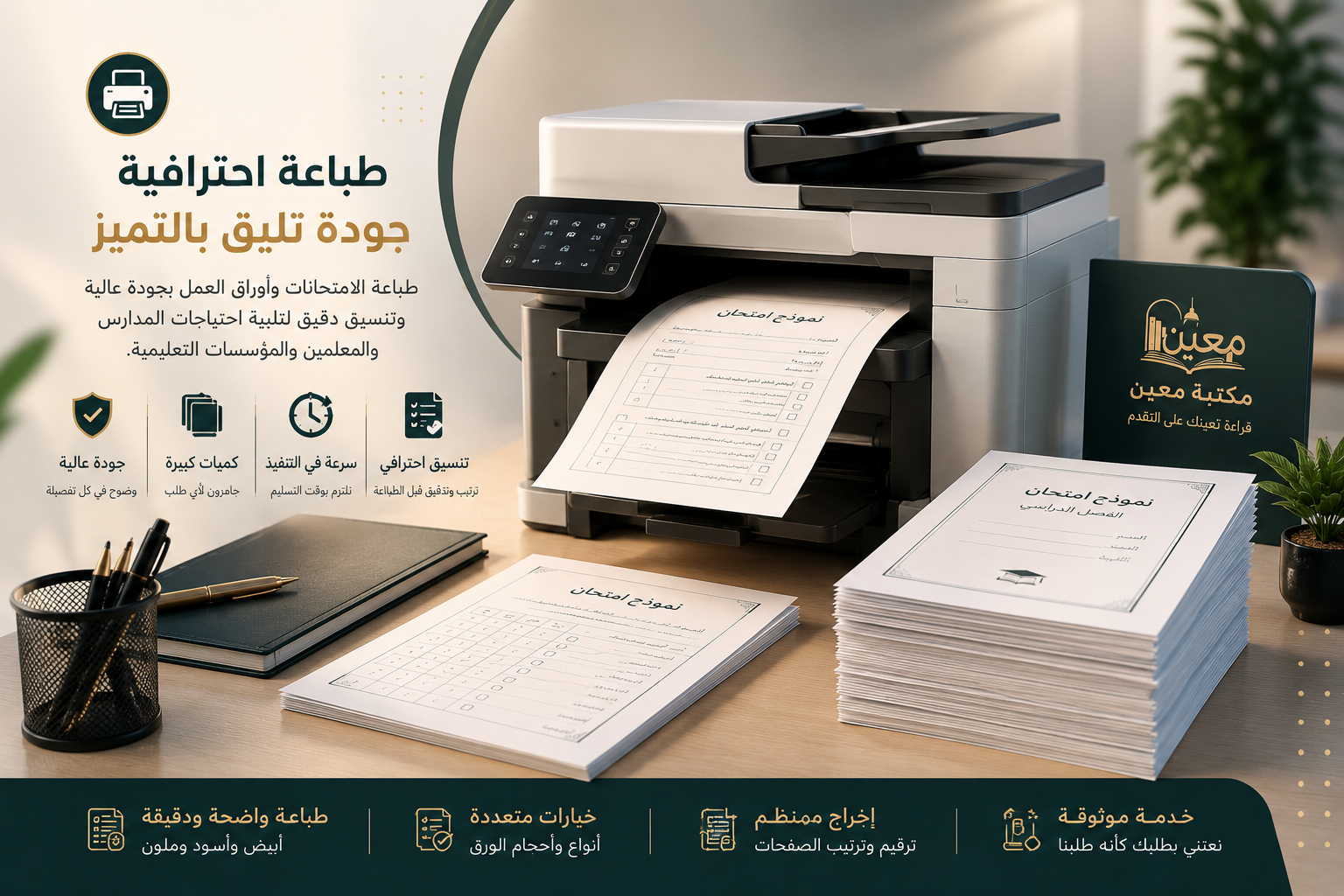 طباعة الامتحانات وأوراق العمل